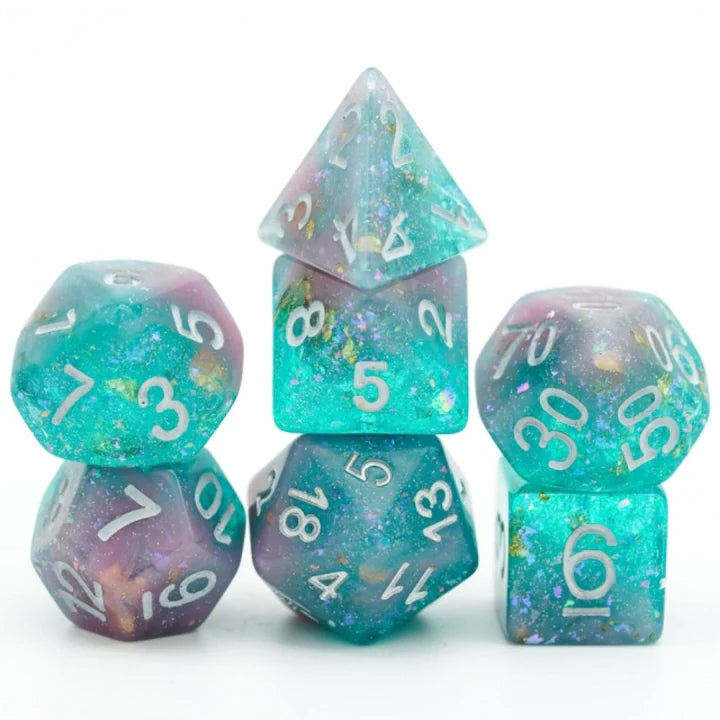PINK & GREEN SEABED TREASURE RPG DICE SET Dice & Counters Foam Brain Games    | Red Claw Gaming