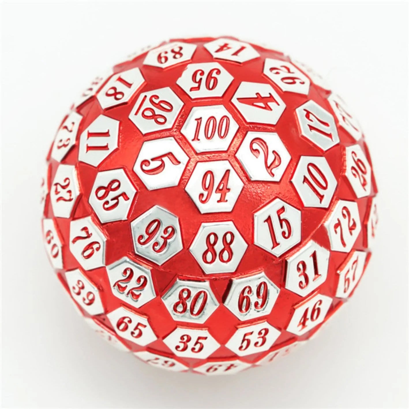 45MM METAL D100 - RED AND SILVER Dice & Counters Foam Brain Games    | Red Claw Gaming