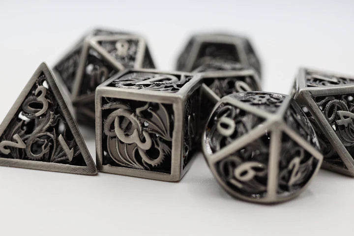 Dragon Essence: Silver - Hollow Metal RPG Dice Set Dice & Counters Foam Brain Games | Red Claw Gaming