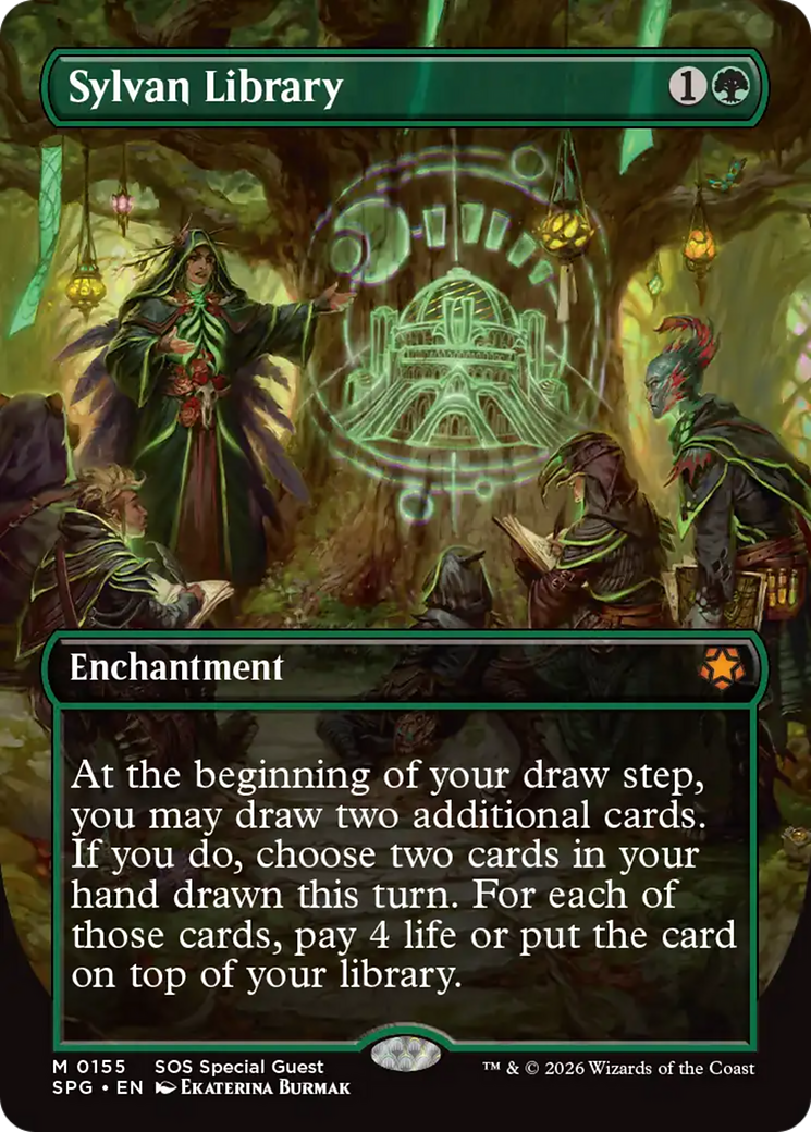 Sylvan Library (Borderless) [Secrets of Strixhaven Special Guests] MTG Single Magic: The Gathering | Red Claw Gaming