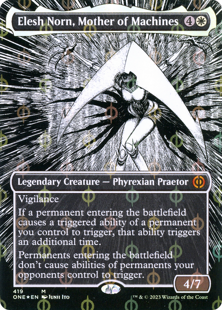 Elesh Norn, Mother of Machines (Borderless Manga Step-and-Compleat Foil) [Phyrexia: All Will Be One] MTG Single Magic: The Gathering | Red Claw Gaming