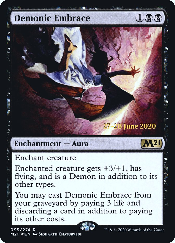 Demonic Embrace [Core Set 2021 Prerelease Promos] MTG Single Magic: The Gathering | Red Claw Gaming