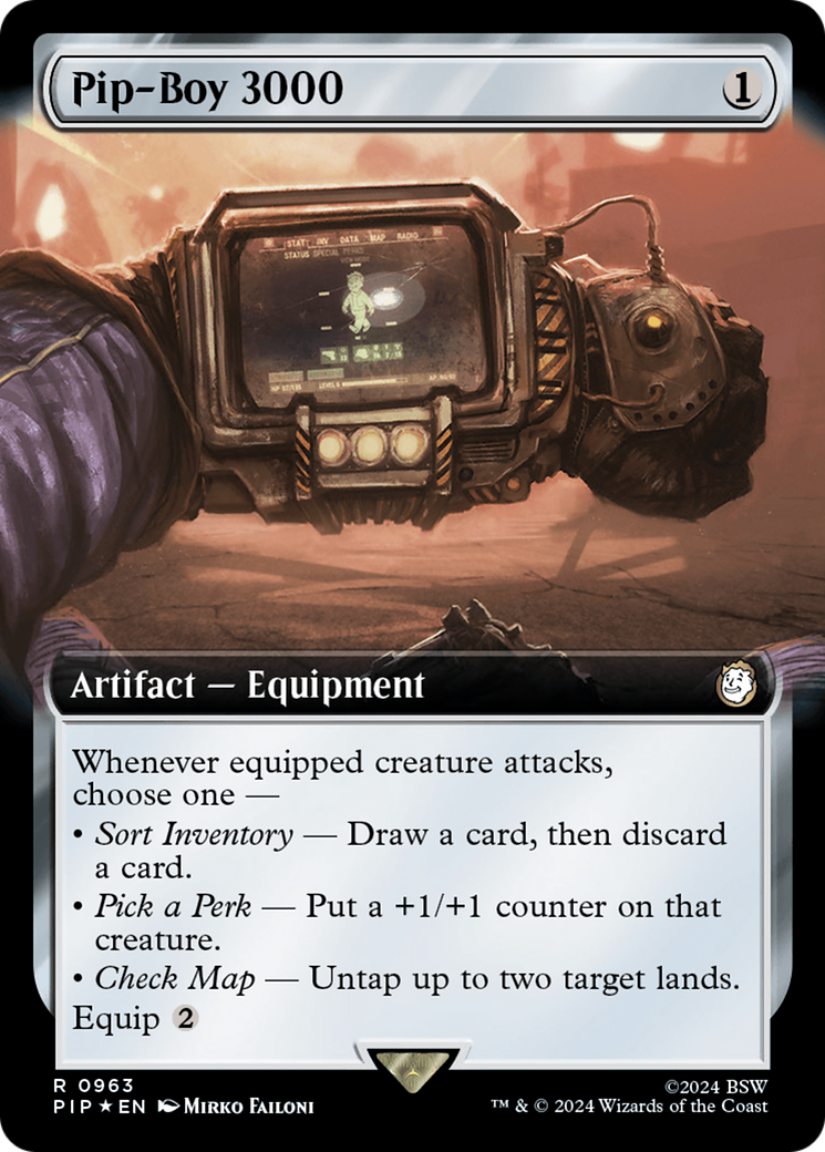 Pip-Boy 3000 (Extended Art) (Surge Foil) [Fallout] MTG Single Magic: The Gathering    | Red Claw Gaming