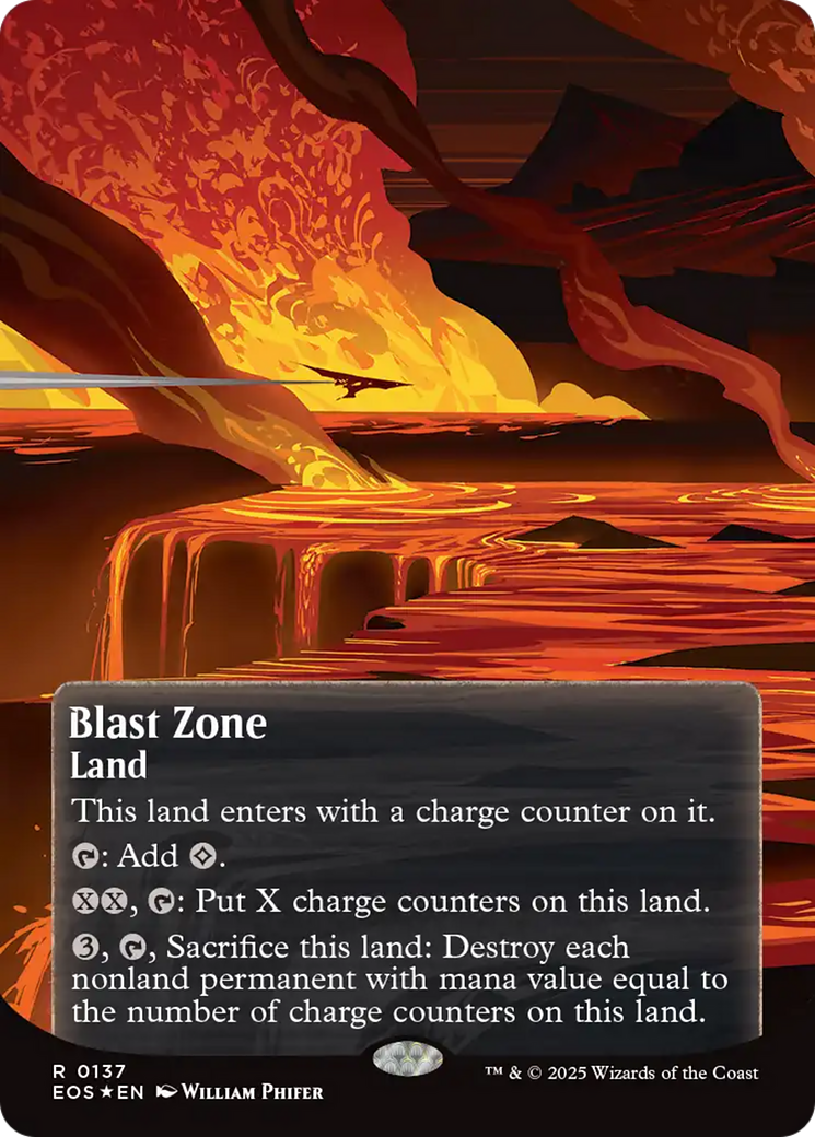 Blast Zone (0137) (Borderless) (Galaxy Foil) [Edge of Eternities: Stellar Sights] MTG Single Magic: The Gathering | Red Claw Gaming