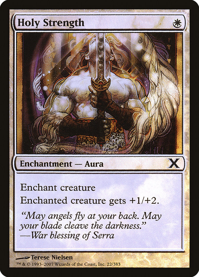 Holy Strength (Premium Foil) [Tenth Edition] MTG Single Magic: The Gathering | Red Claw Gaming