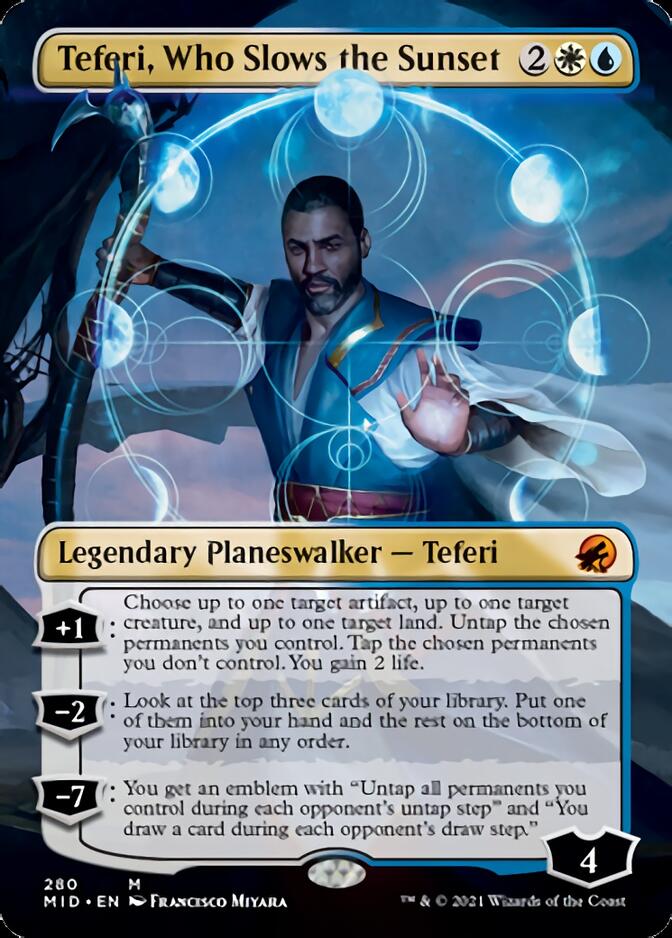 Teferi, Who Slows the Sunset (Borderless) [Innistrad: Midnight Hunt] MTG Single Magic: The Gathering | Red Claw Gaming