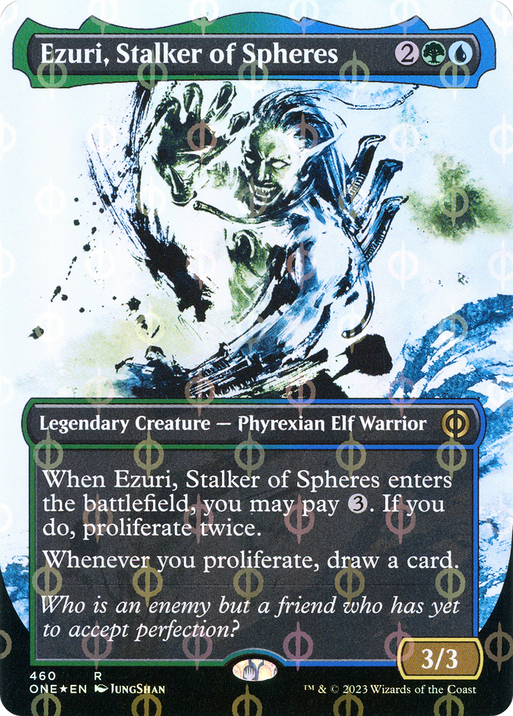 Ezuri, Stalker of Spheres (Borderless Ichor Step-and-Compleat Foil) [Phyrexia: All Will Be One] MTG Single Magic: The Gathering | Red Claw Gaming