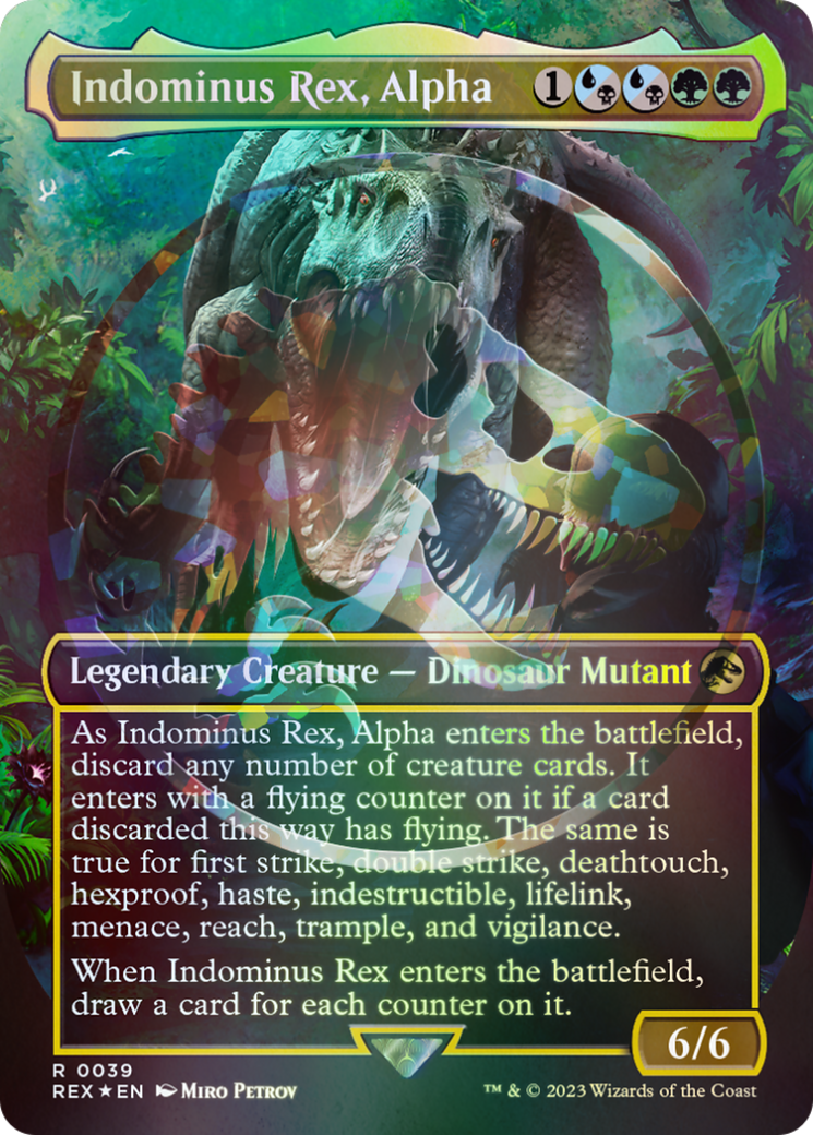 Indominus Rex, Alpha (Emblem) (Borderless) [Jurassic World Collection Tokens] MTG Single Magic: The Gathering | Red Claw Gaming