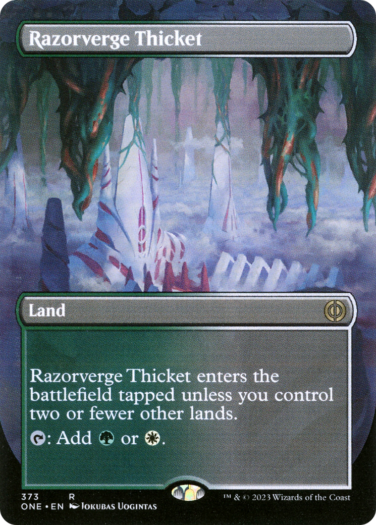 Razorverge Thicket (Borderless Alternate Art) [Phyrexia: All Will Be One] MTG Single Magic: The Gathering | Red Claw Gaming