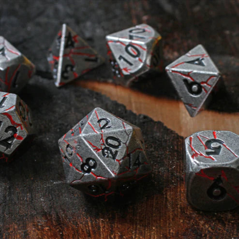 Battle Scarred Set of 7 Metal Dice D&D Accessory Forged Gaming    | Red Claw Gaming