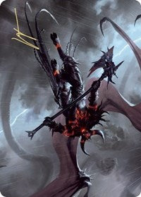 Burning-Rune Demon Art Card (Gold-Stamped Signature) [Kaldheim Art Series] MTG Single Magic: The Gathering | Red Claw Gaming