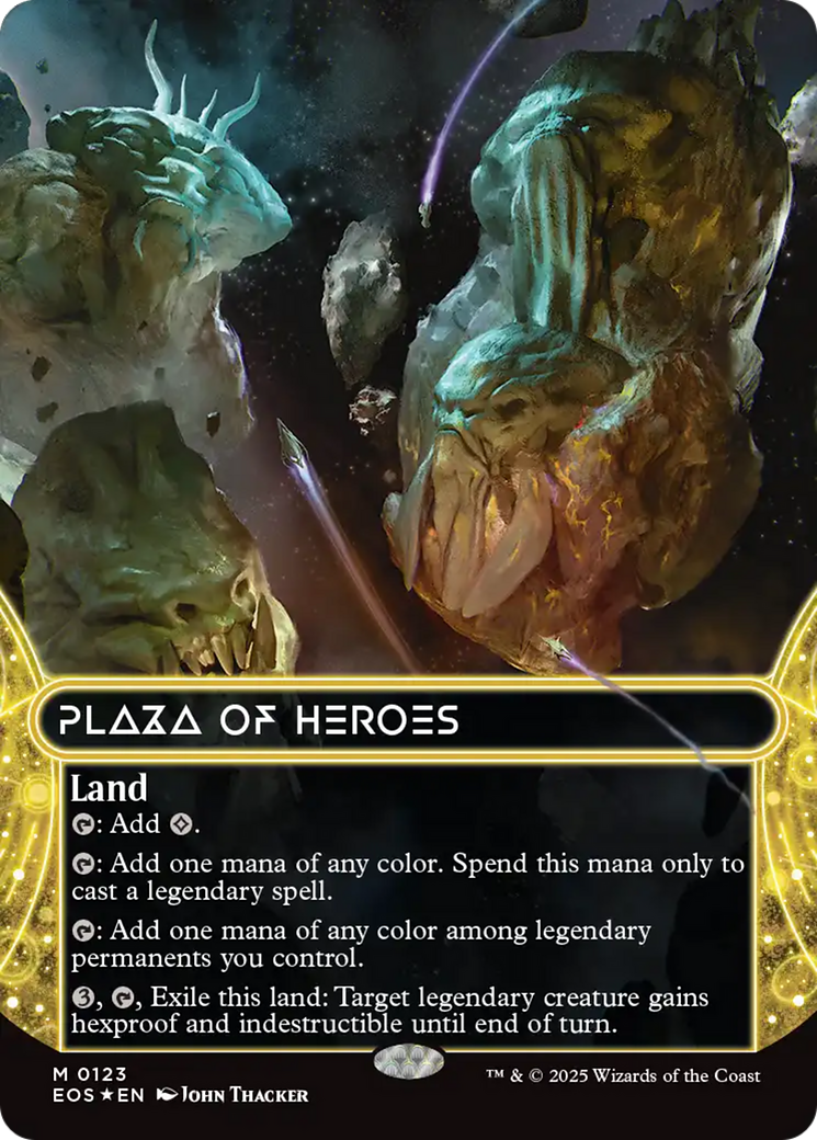Plaza of Heroes (0123) (Borderless) (Galaxy Foil) [Edge of Eternities: Stellar Sights] MTG Single Magic: The Gathering | Red Claw Gaming