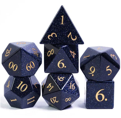 BLUE GOLDSTONE - GEMSTONE ENGRAVED WITH GOLD Dice & Counters Foam Brain Games    | Red Claw Gaming