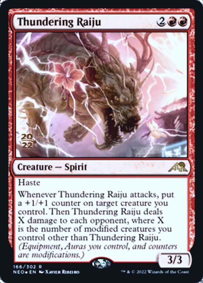 Thundering Raiju [Kamigawa: Neon Dynasty Prerelease Promos] MTG Single Magic: The Gathering | Red Claw Gaming