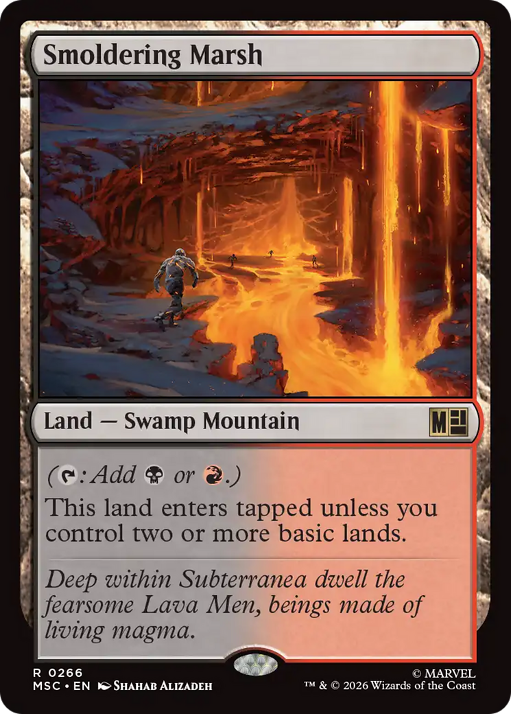 Smoldering Marsh (Surge Foil) [Marvel Super Heroes Commander] MTG Single Magic: The Gathering | Red Claw Gaming