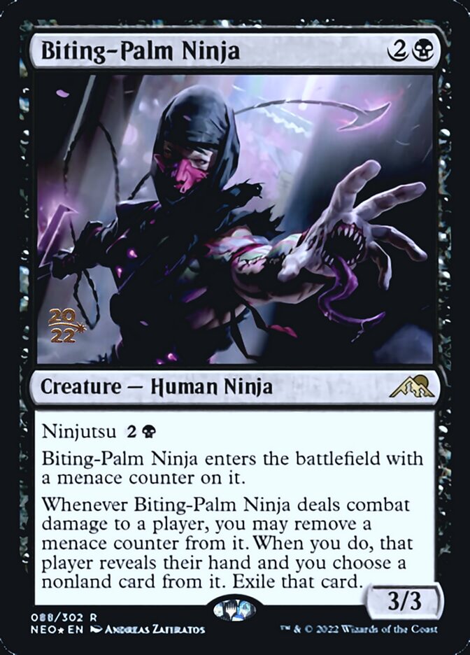 Biting-Palm Ninja [Kamigawa: Neon Dynasty Prerelease Promos] MTG Single Magic: The Gathering | Red Claw Gaming