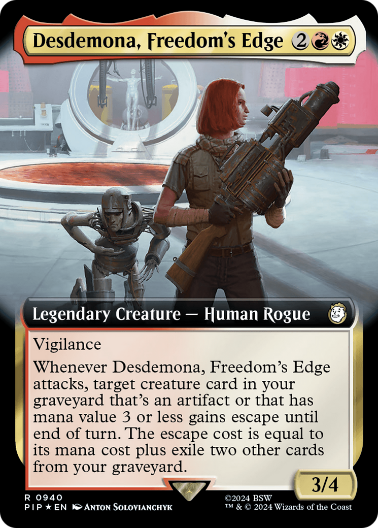 Desdemona, Freedom's Edge (Extended Art) (Surge Foil) [Fallout] MTG Single Magic: The Gathering | Red Claw Gaming