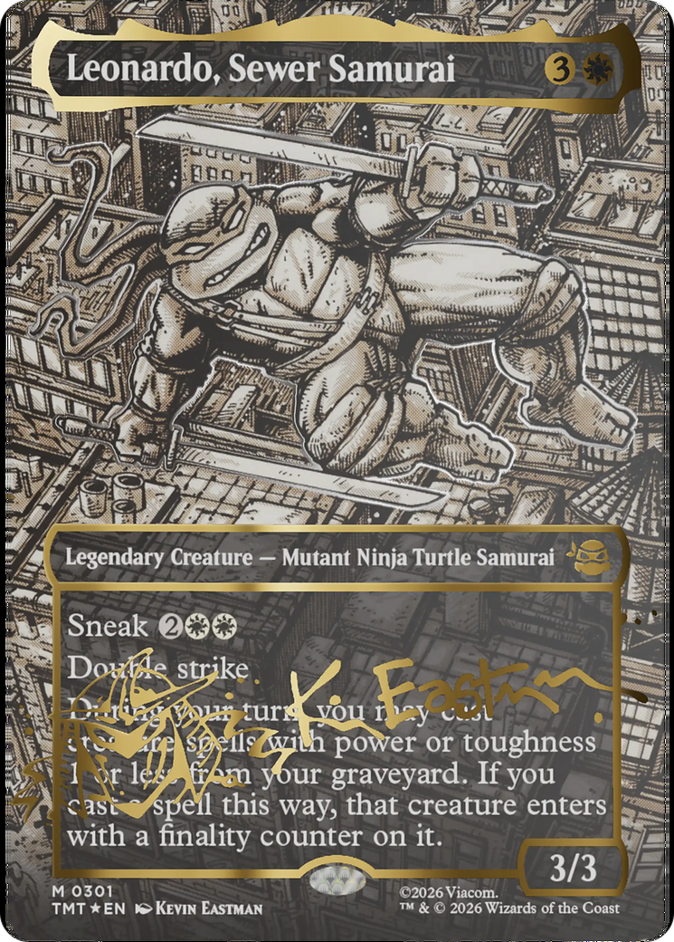 Leonardo, Sewer Samurai (Borderless) (Gold-Stamped Signature) [Teenage Mutant Ninja Turtles] MTG Single Magic: The Gathering | Red Claw Gaming