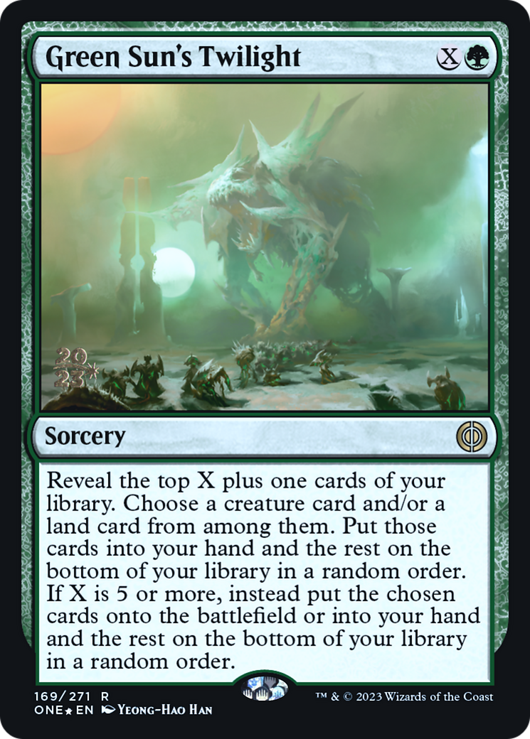 Green Sun's Twilight [Phyrexia: All Will Be One Prerelease Promos] MTG Single Magic: The Gathering | Red Claw Gaming