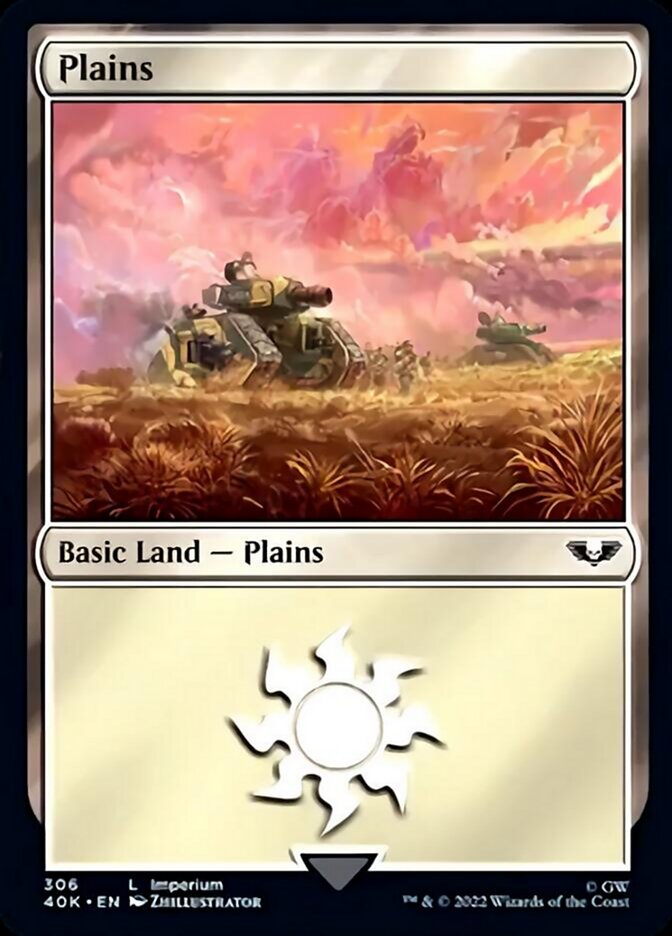 Plains (306) (Surge Foil) [Warhammer 40,000] MTG Single Magic: The Gathering | Red Claw Gaming