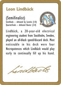 1996 Leon Lindback Biography Card [World Championship Decks] MTG Single Magic: The Gathering | Red Claw Gaming