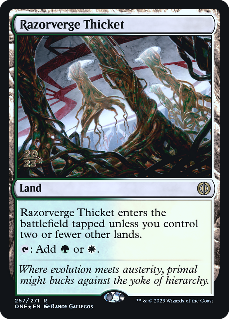 Razorverge Thicket [Phyrexia: All Will Be One Prerelease Promos] MTG Single Magic: The Gathering | Red Claw Gaming