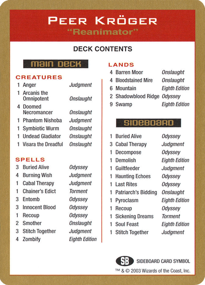 Peer Kroger Decklist [World Championship Decks 2003] MTG Single Magic: The Gathering    | Red Claw Gaming
