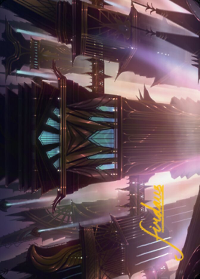 Skybridge Towers Art Card (Gold-Stamped Signature) [Streets of New Capenna Art Series] MTG Single Magic: The Gathering | Red Claw Gaming