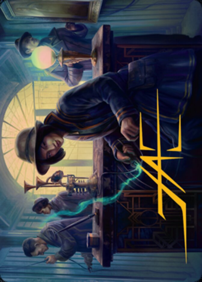 Wiretapping Art Card (Gold-Stamped Signature) [Streets of New Capenna Art Series] MTG Single Magic: The Gathering | Red Claw Gaming