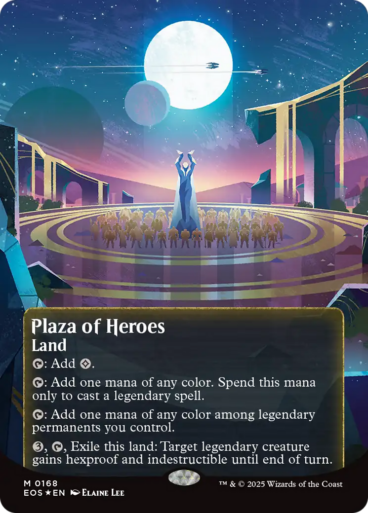 Plaza of Heroes (0168) (Borderless) (Galaxy Foil) [Edge of Eternities: Stellar Sights] MTG Single Magic: The Gathering | Red Claw Gaming