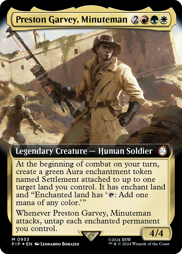 Preston Garvey, Minuteman (Extended Art) (Surge Foil) [Fallout] MTG Single Magic: The Gathering | Red Claw Gaming