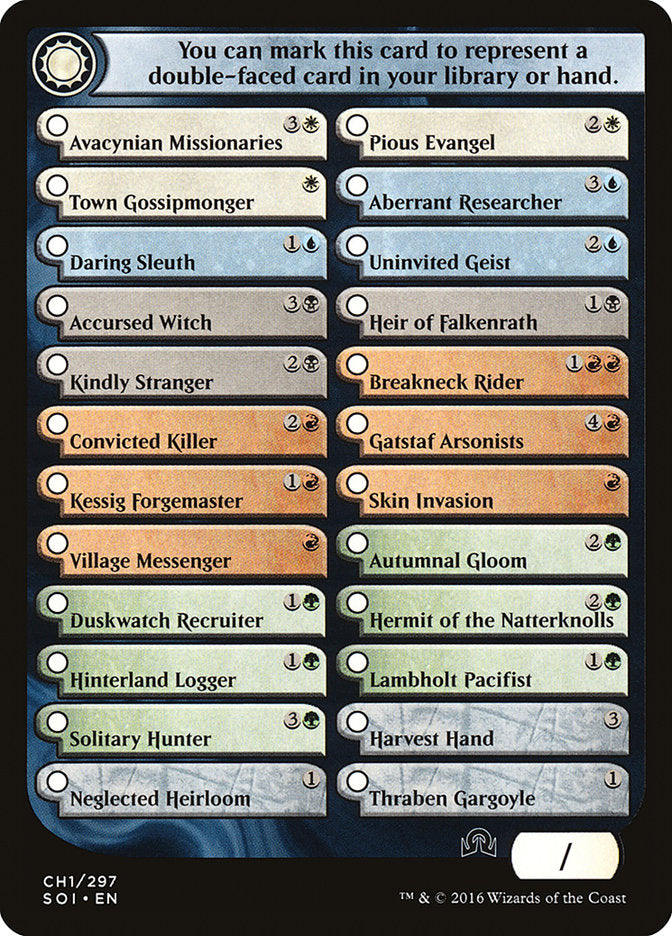 Shadows Over Innistrad Checklist 1 [Shadows over Innistrad Tokens] MTG Single Magic: The Gathering | Red Claw Gaming