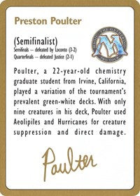 1996 Preston Poulter Biography Card [World Championship Decks] MTG Single Magic: The Gathering | Red Claw Gaming