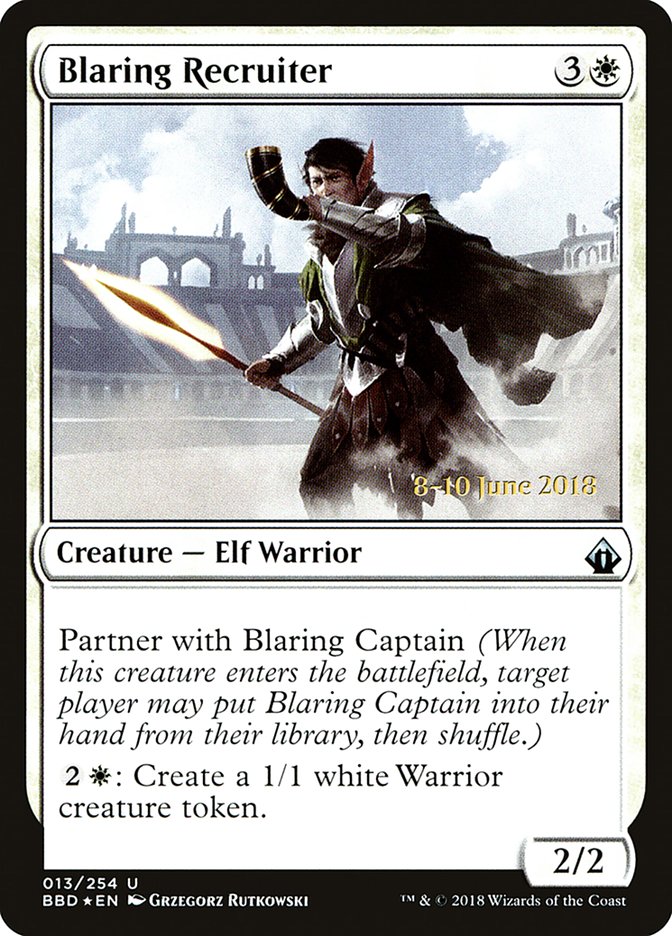 Blaring Recruiter (Prerelease) [Battlebond Prerelease Promos] MTG Single Magic: The Gathering | Red Claw Gaming