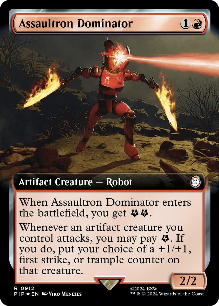 Assaultron Dominator (Extended Art) (Surge Foil) [Fallout] MTG Single Magic: The Gathering | Red Claw Gaming