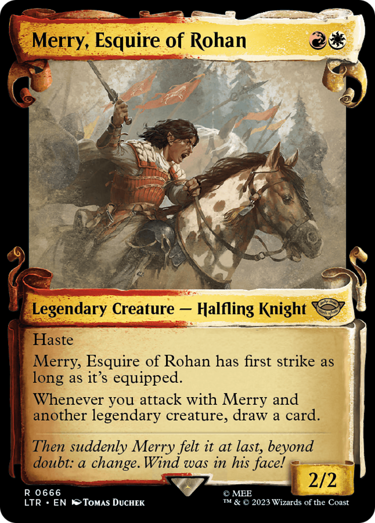 Merry, Esquire of Rohan [The Lord of the Rings: Tales of Middle-Earth Showcase Scrolls] MTG Single Magic: The Gathering | Red Claw Gaming