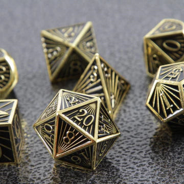 Deco Black Gold Metal RPG Dice Set of 7 | Red Claw Gaming