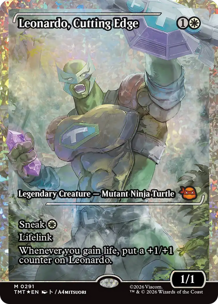 Leonardo, Cutting Edge (Showcase) (Fracture Foil) [Teenage Mutant Ninja Turtles] MTG Single Magic: The Gathering | Red Claw Gaming