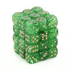 VORTEX 36D6 GREEN WITH GOLD 12MM Dice Chessex    | Red Claw Gaming