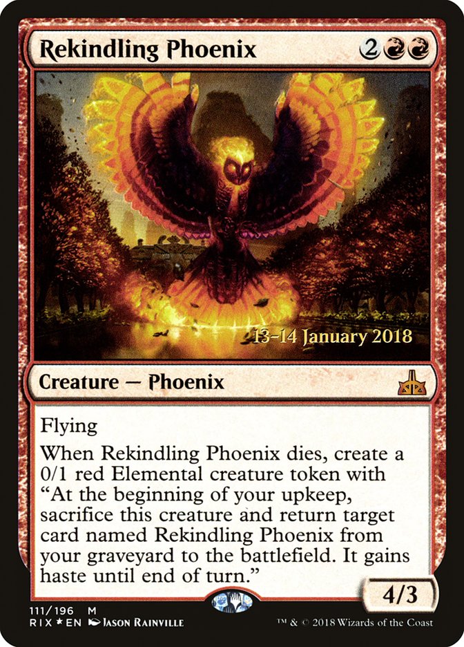 Rekindling Phoenix [Rivals of Ixalan Prerelease Promos] MTG Single Magic: The Gathering | Red Claw Gaming