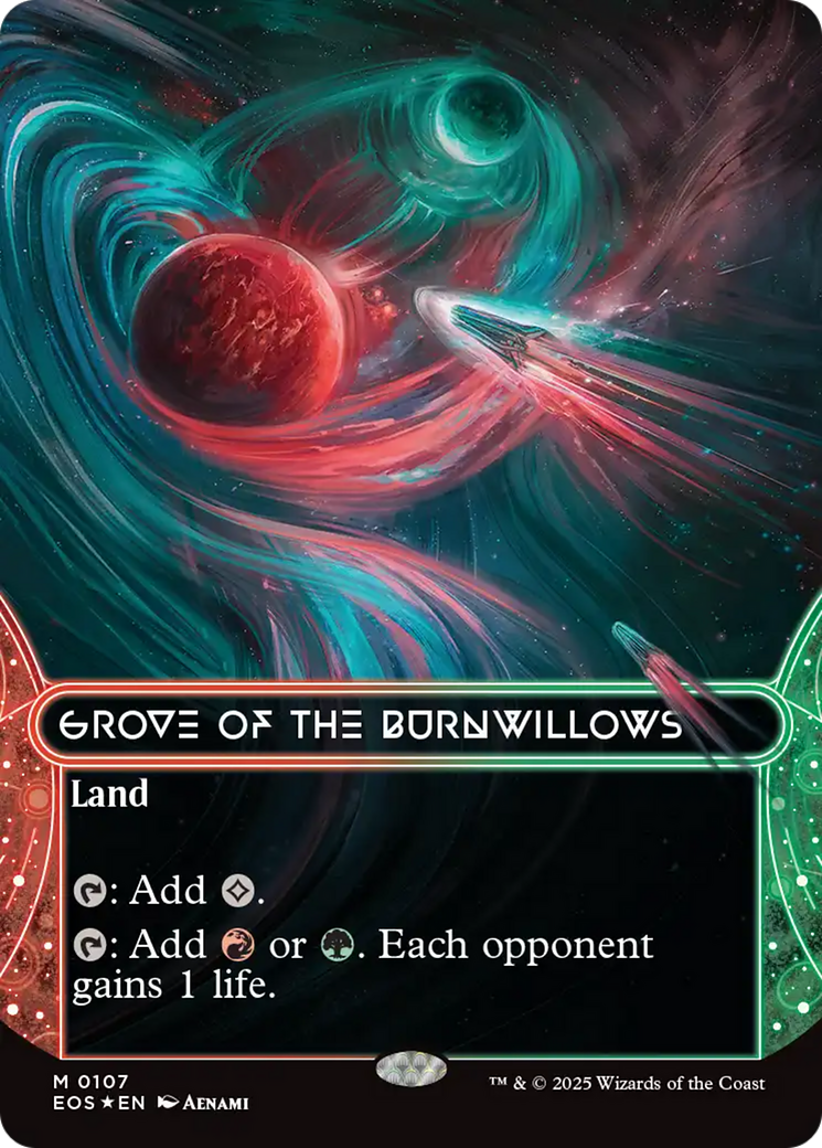 Grove of the Burnwillows (0107) (Borderless) (Galaxy Foil) [Edge of Eternities: Stellar Sights] MTG Single Magic: The Gathering | Red Claw Gaming