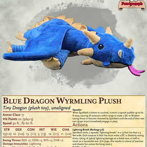 Sparkbolt – Blue Dragon Wyrmling Plush Pet Toy | Red Claw Gaming