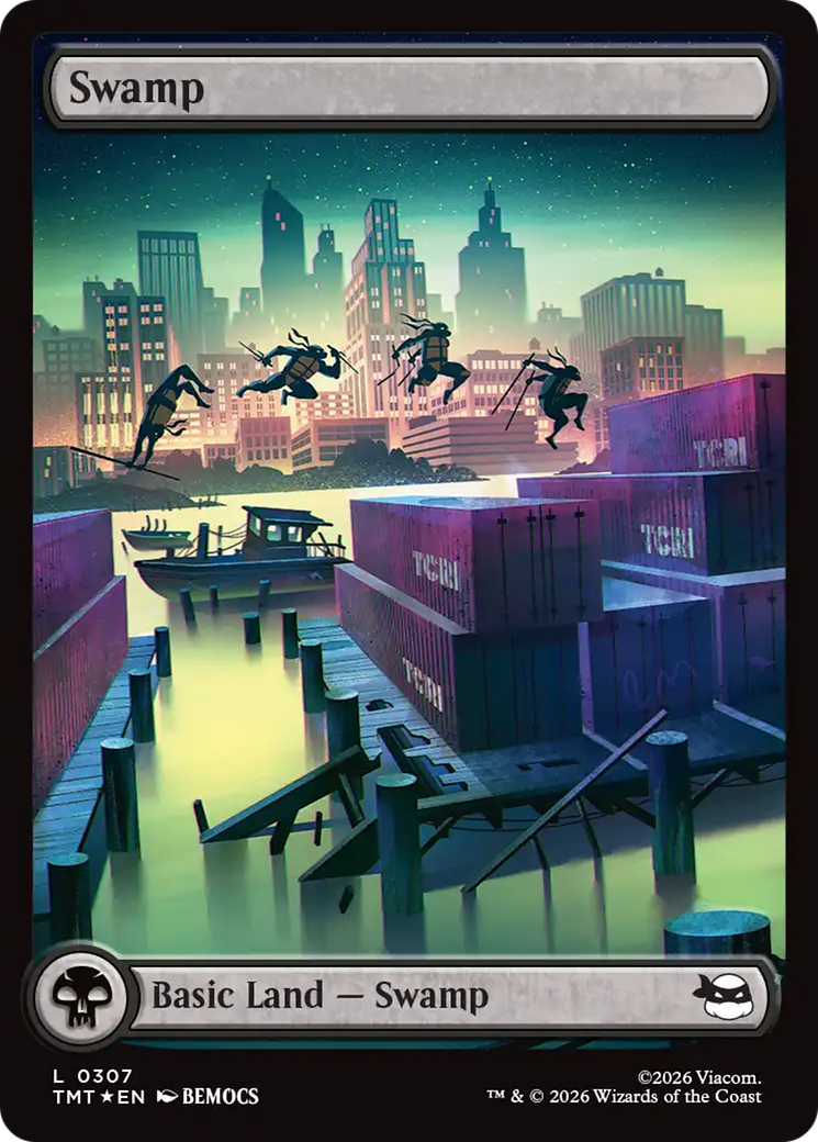 Swamp (0307) (Surge Foil) [Teenage Mutant Ninja Turtles] MTG Single Magic: The Gathering | Red Claw Gaming