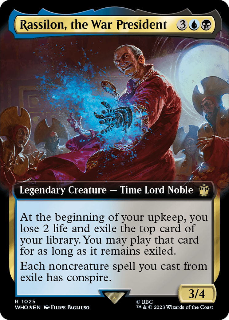 Rassilon, the War President (Extended Art) (Surge Foil) [Doctor Who] MTG Single Magic: The Gathering | Red Claw Gaming