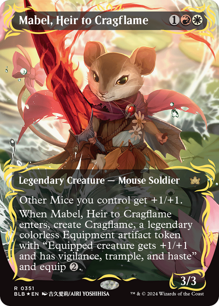 Mabel, Heir to Cragflame (Borderless) (Raised Foil) [Bloomburrow] MTG Single Magic: The Gathering | Red Claw Gaming