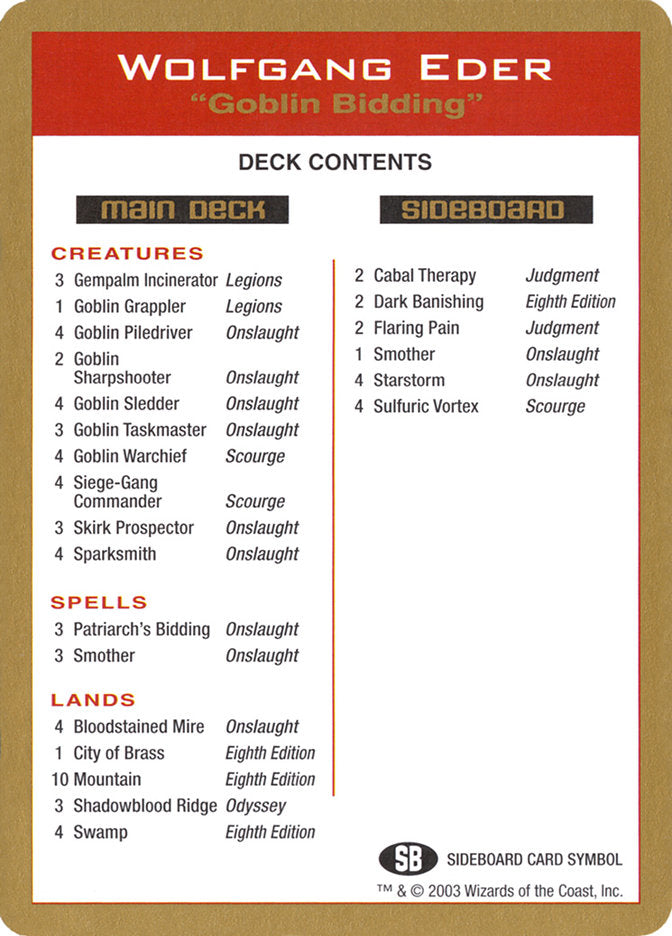 Wolfgang Eder Decklist [World Championship Decks 2003] MTG Single Magic: The Gathering    | Red Claw Gaming