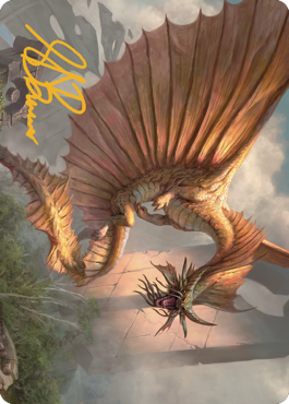 Ancient Gold Dragon Art Card (28) (Gold-Stamped Signature) [Commander Legends: Battle for Baldur's Gate Art Series] MTG Single Magic: The Gathering | Red Claw Gaming