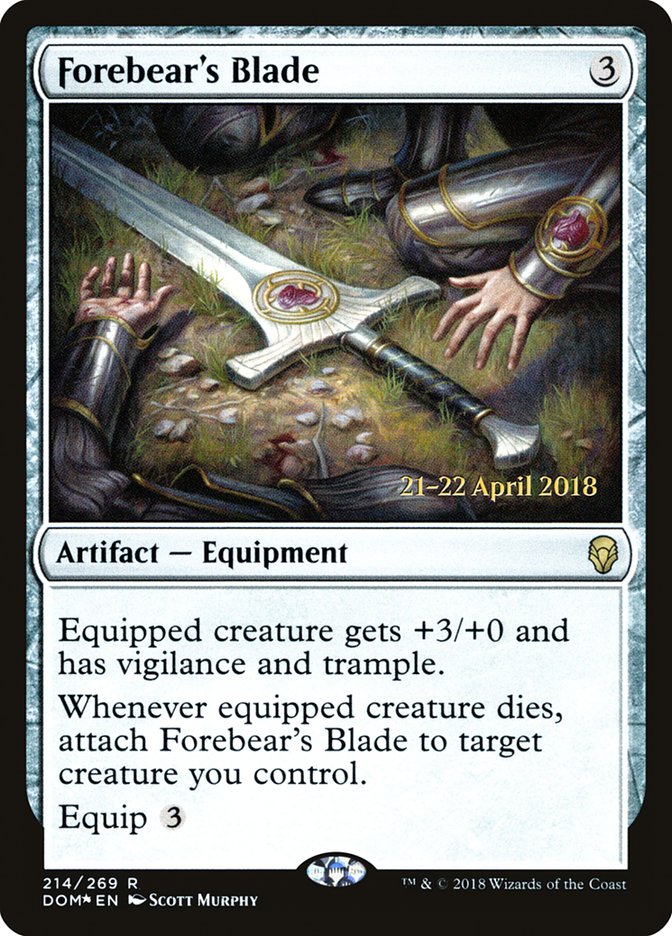 Forebear's Blade [Dominaria Prerelease Promos] MTG Single Magic: The Gathering | Red Claw Gaming