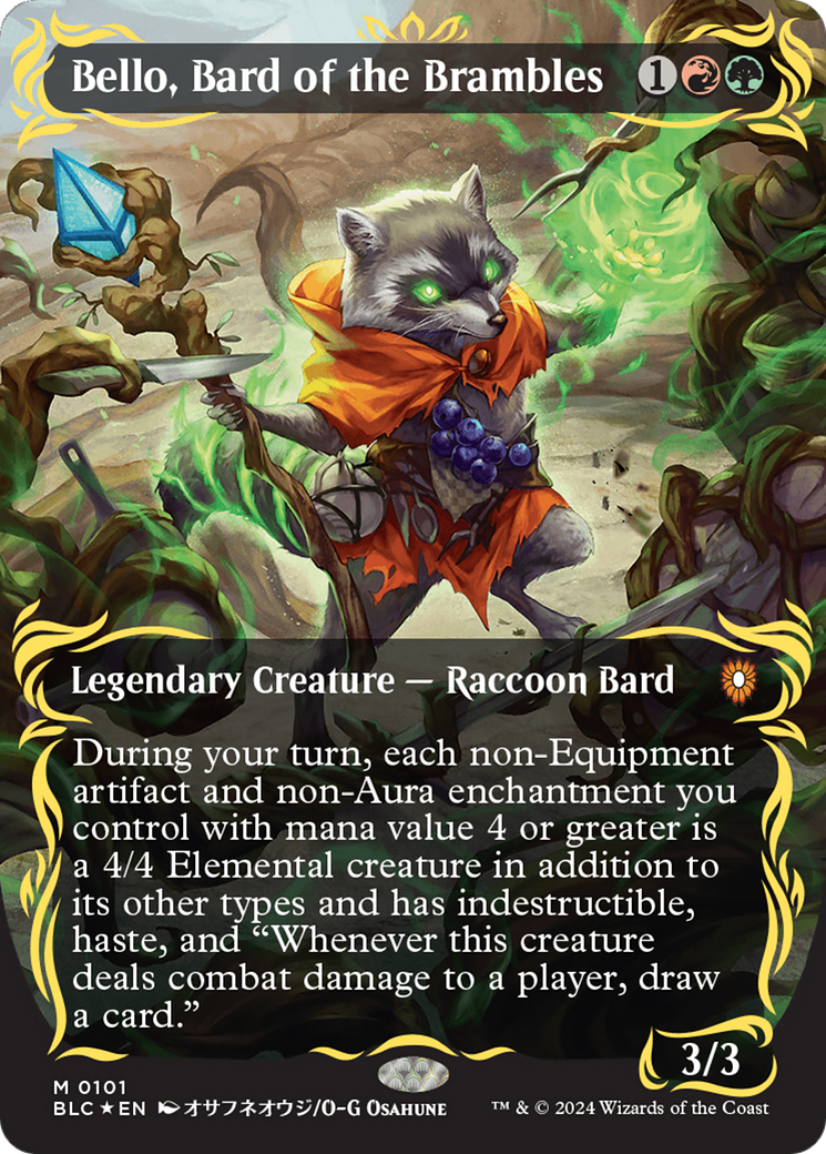 Bello, Bard of the Brambles (Borderless) (Raised Foil) [Bloomburrow Commander] MTG Single Magic: The Gathering | Red Claw Gaming