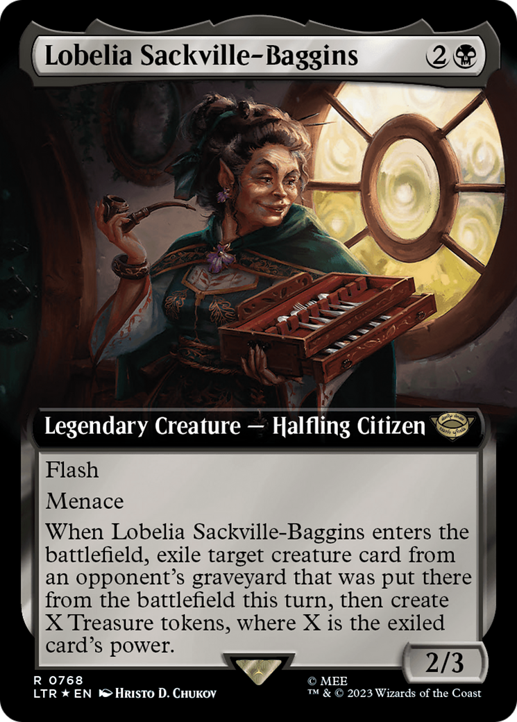 Lobelia Sackville-Baggins (Extended Art) (Surge Foil) [The Lord of the Rings: Tales of Middle-Earth] MTG Single Magic: The Gathering | Red Claw Gaming